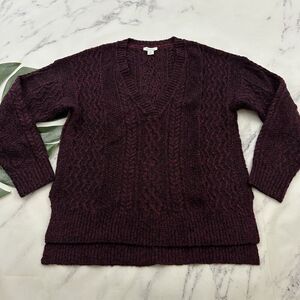 Sundance Womens Pullover Sweater Size S Dark Purple Cable Knit V-neck Soft